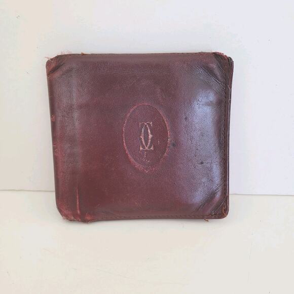 Cartier Men's Vintage Bifold Leather Bordeaux Red Wallet Medium Retro Card Fair - Picture 1 of 12